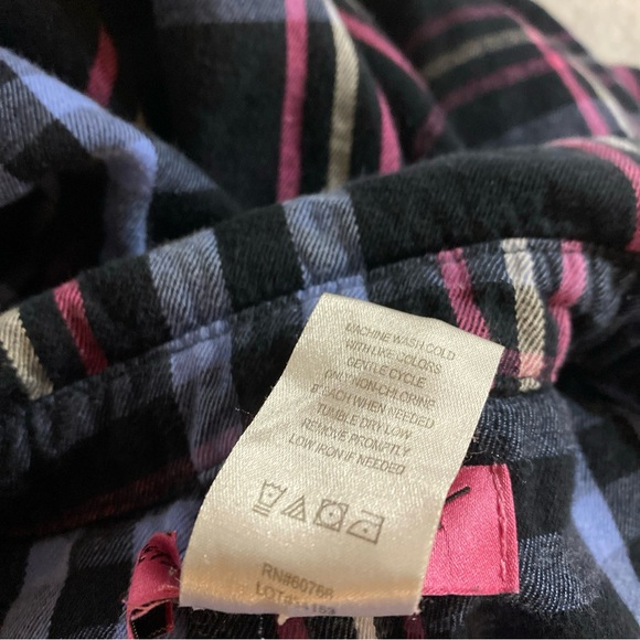Betsey Johnson Intimates Women M Pajama Top Button Up Fun Plaid (Missing Button) - Picture 9 of 13